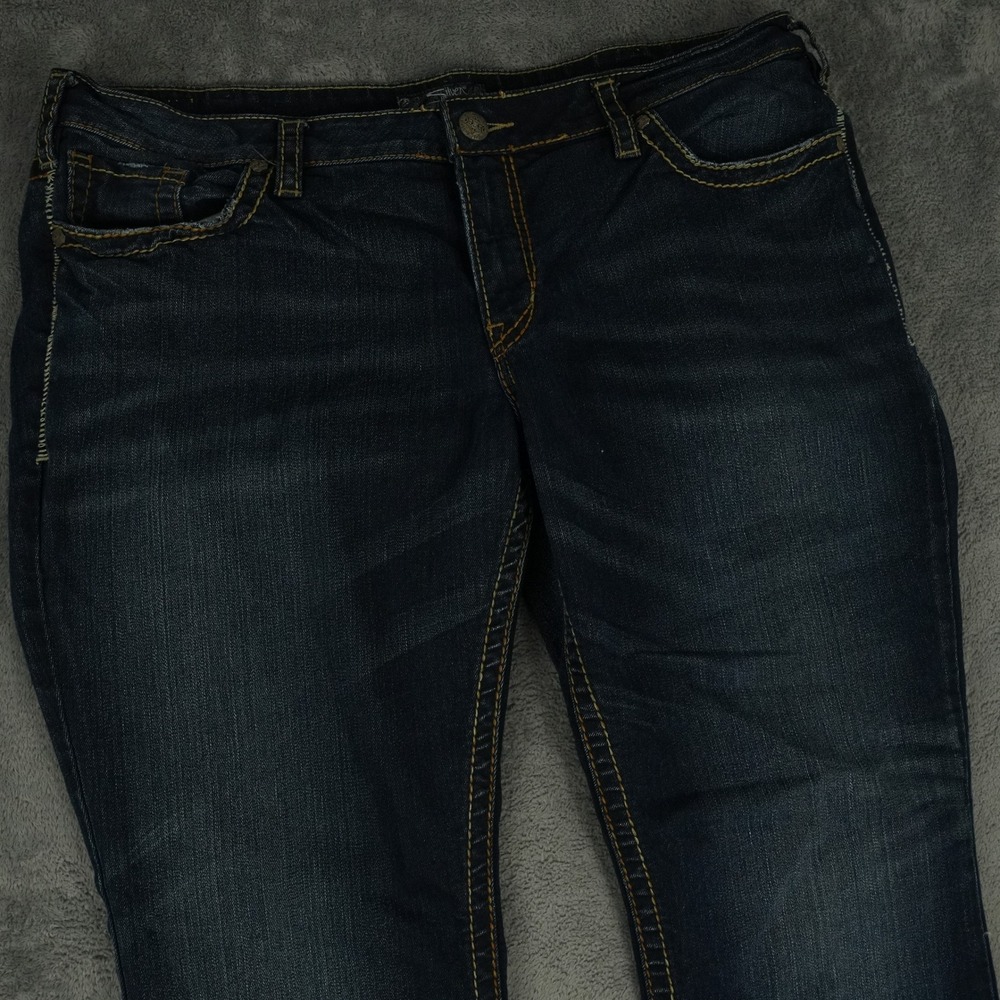 Silver Jeans Co Aiko Bootcut Jeans Womens 41x28 Dark Wash Raw Hem Denim